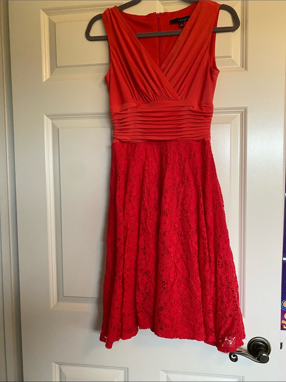 Signature by Sangria Coral-Red Lace Midi Dress